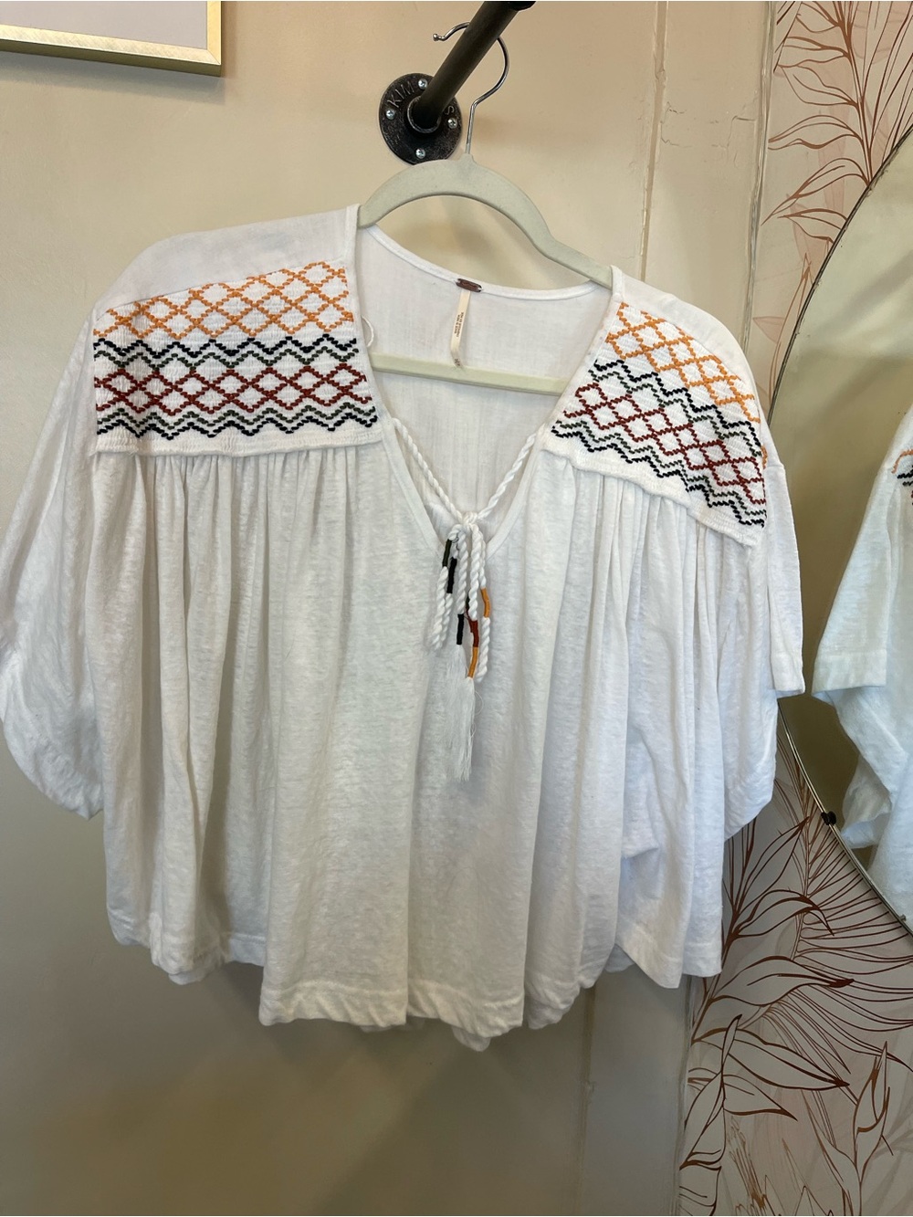 Free People White Peasant Tunic with Multicolor Embroidery